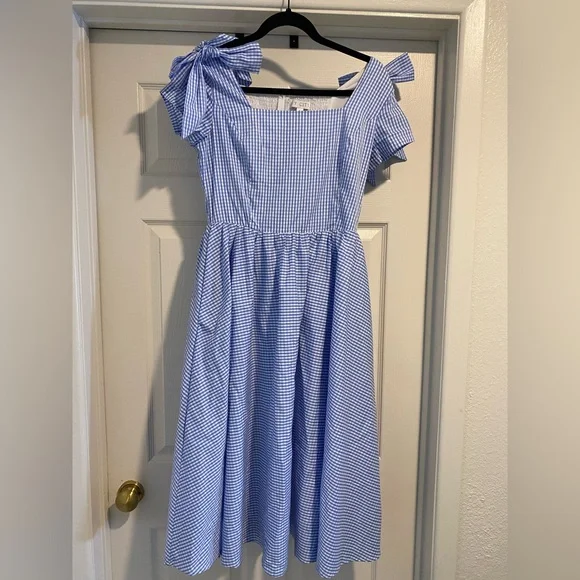 Ivy City Co Blue Gingham Dress with Bow Detail - Picture 1 of 2